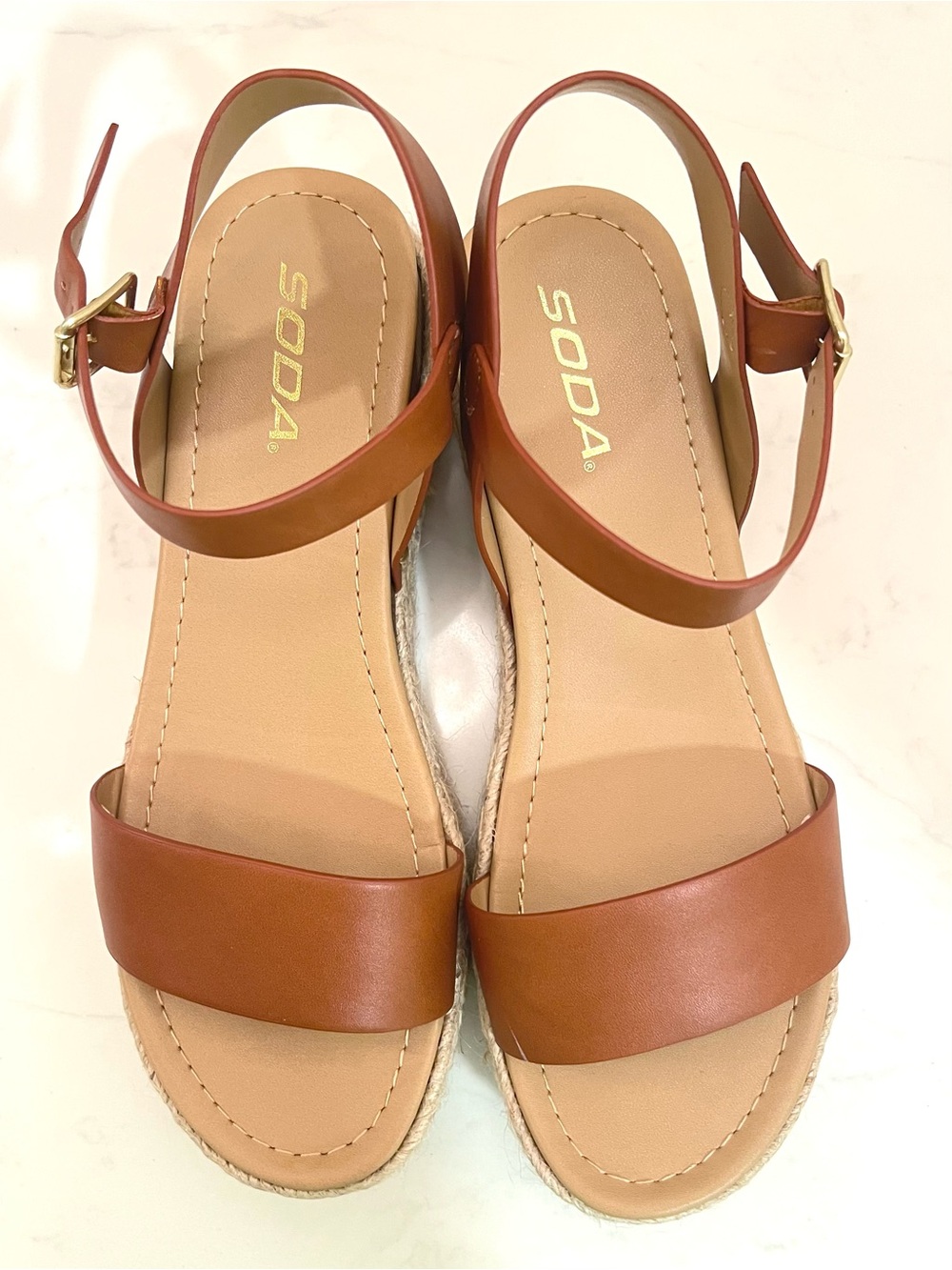 Womens Brown Leather Espadrille Platform Sandals by Soda - Picture 11 of 12